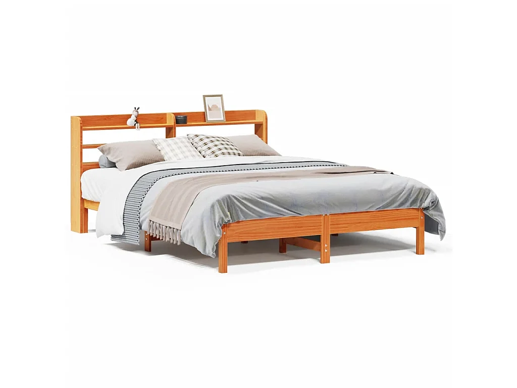 Bedframe zonder matras massief grenenhout wasbruin 160x200 cm