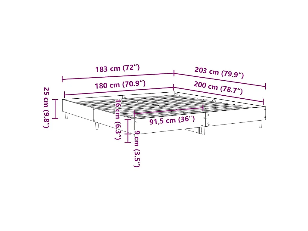 Bettgestell ohne Matratze Weiß 180x200 cm Holzwerkstoff