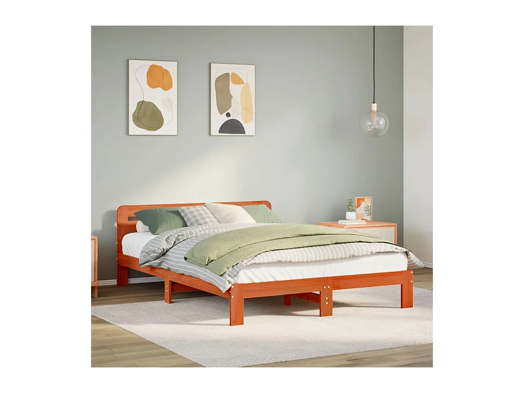 Cadre de lit sans matelas cire marron 140x200cm bois pin massif