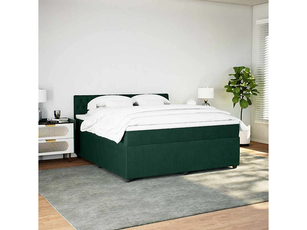 Cama box spring con colchón terciopelo verde oscuro 180x200 cm