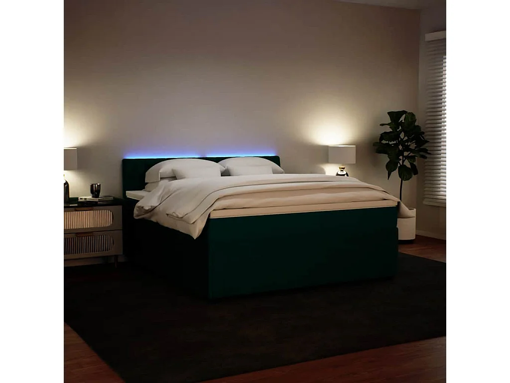 Cama box spring con colchón terciopelo verde oscuro 180x200 cm