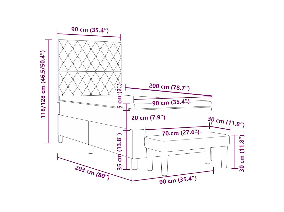 Boxspringbett mit Matratze Hellgrau 90 x 200 cm Samt