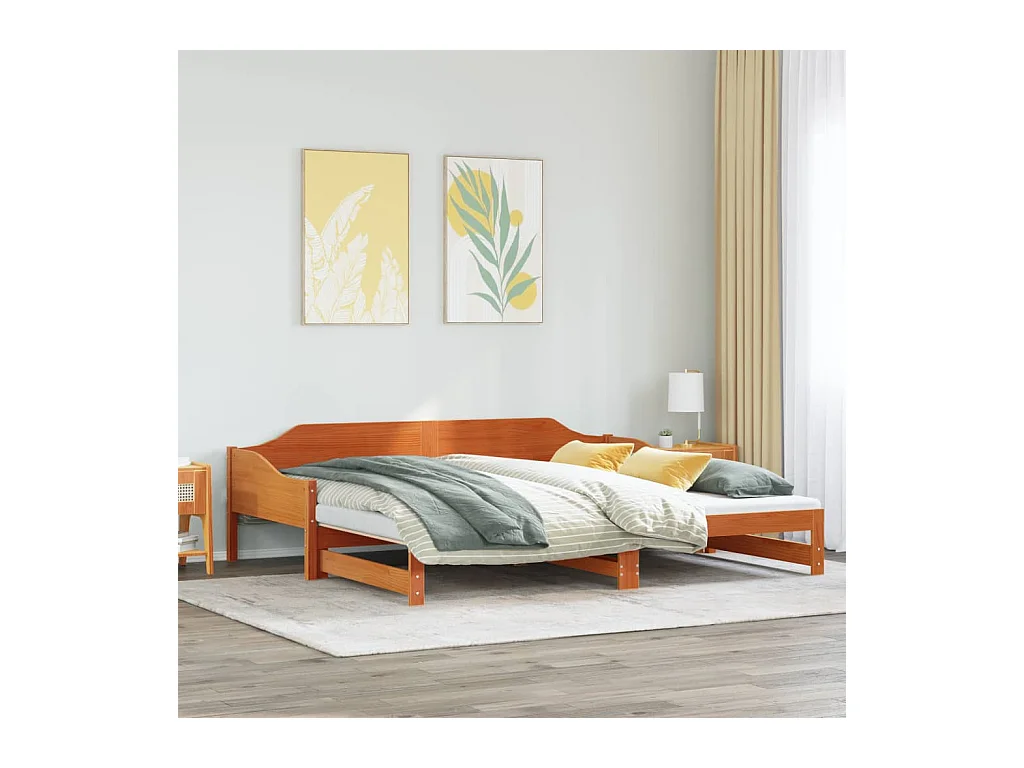 Tagesbett Ausziehbar Wachsbraun 90x200 cm Massivholz Kiefer