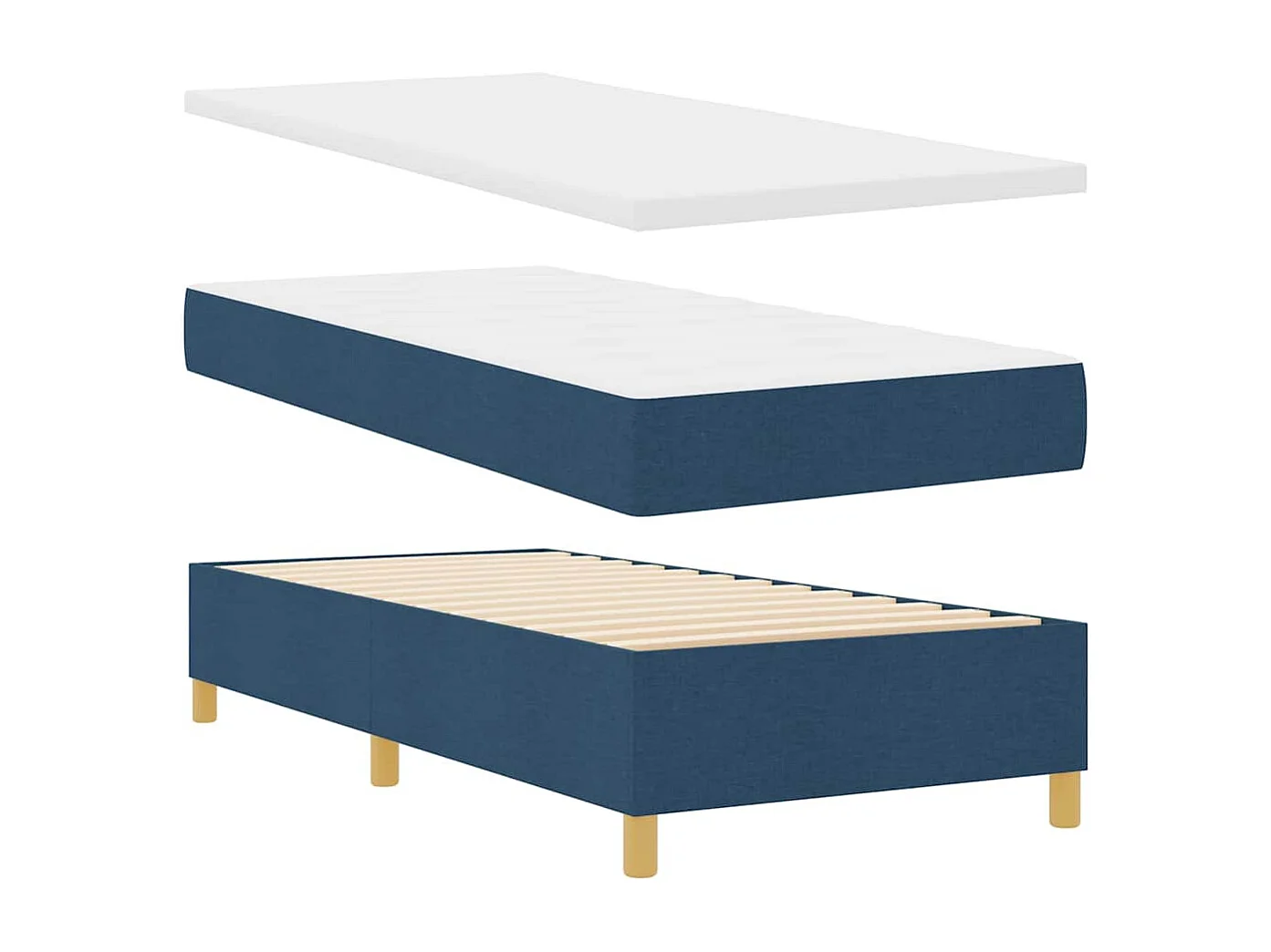 Lit à ressorts avec matelas Bleu 90 x 200 cm tissu