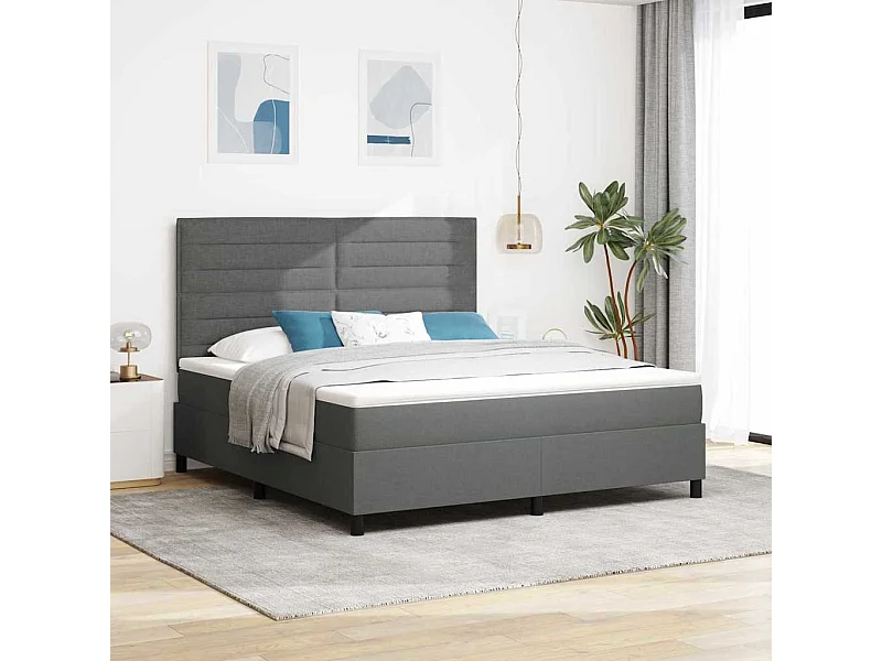 Lit à ressorts avec matelas Gris foncé 180 x 200 cm tissu