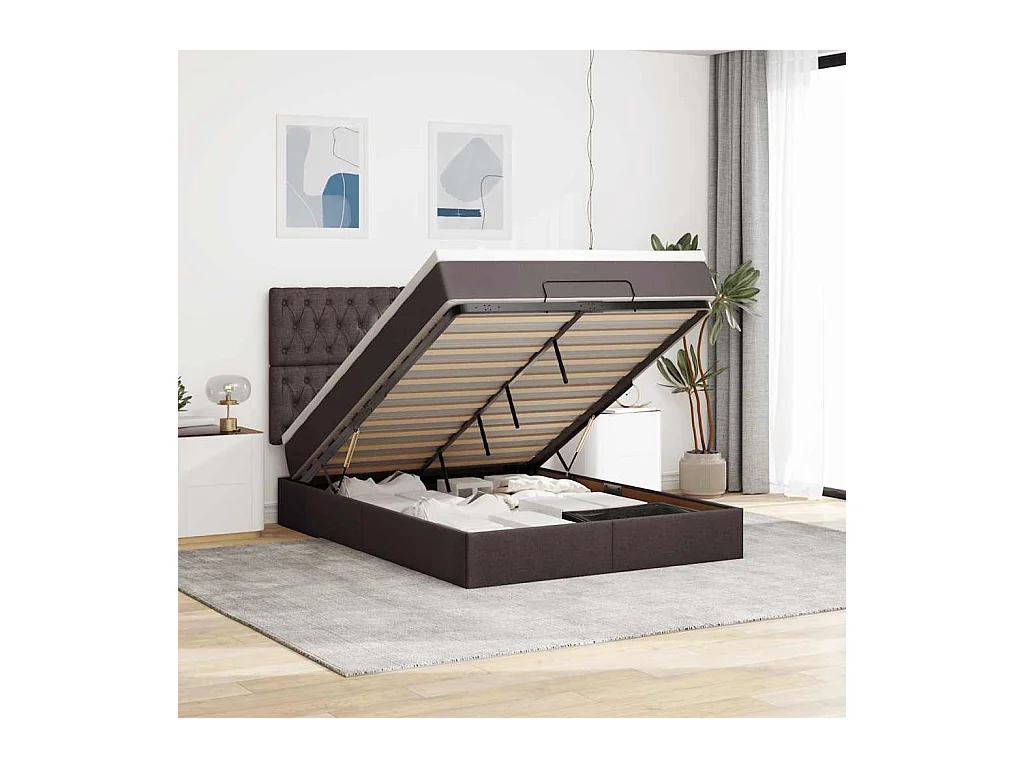 Ottoman-Bett mit Matratze Dunkelbraun 140x200 cm Stoff