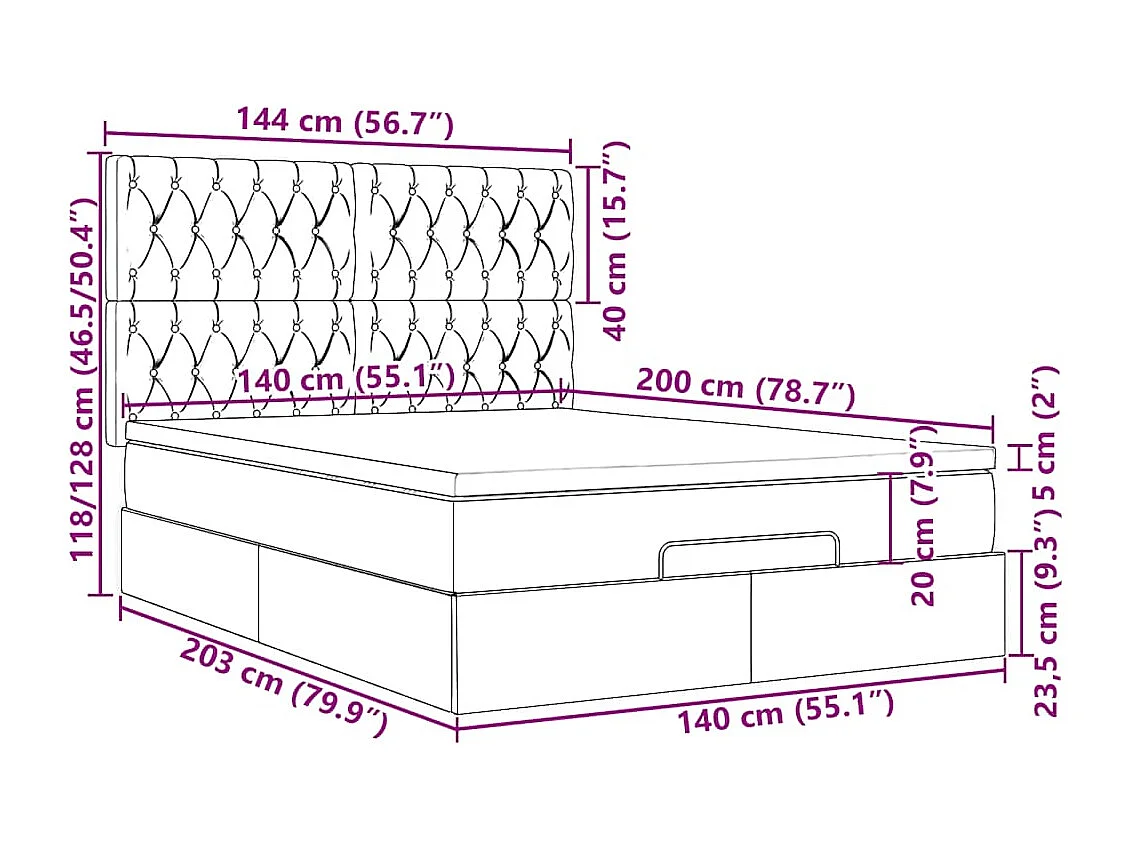 Struttura Letto Pouf con Materasso 140x200 cm in Tessuto