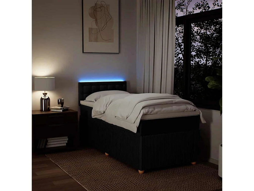 Sommier à lattes de lit avec matelas Noir 90x200 cm Tissu