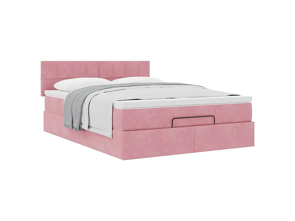 Cadre de lit ottoman avec matelas rose 140x190 cm velours