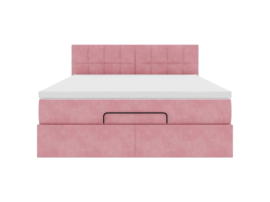 Cadre de lit ottoman avec matelas rose 140x190 cm velours
