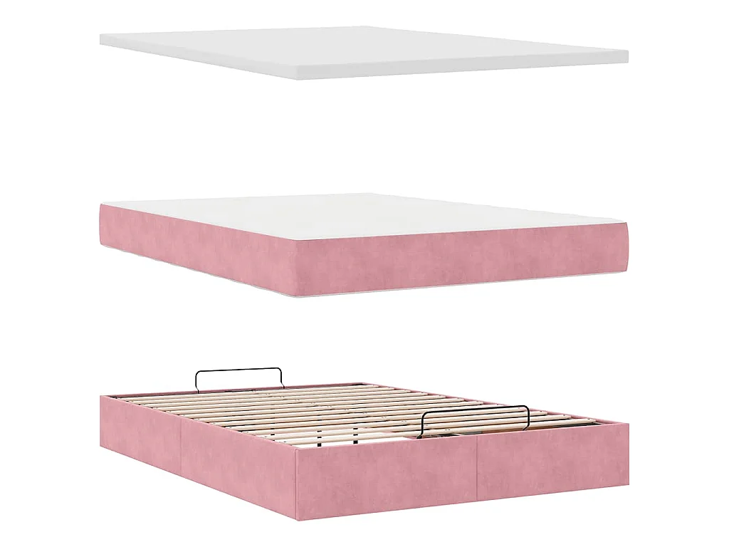 Cadre de lit ottoman avec matelas rose 140x190 cm velours