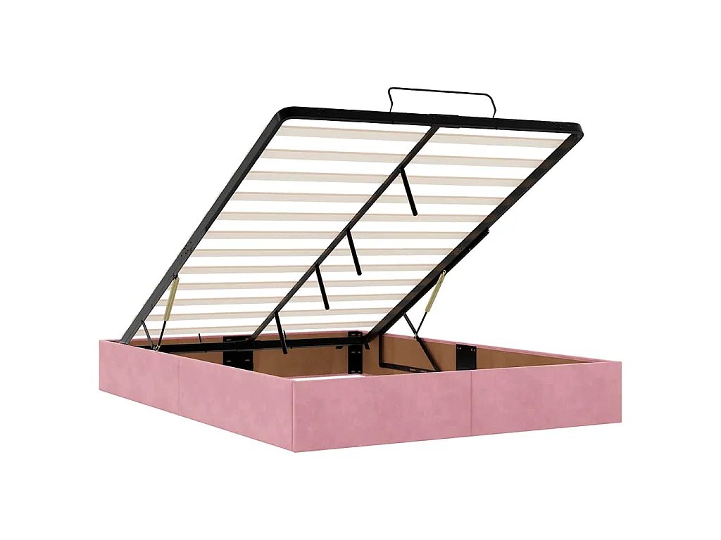 Cadre de lit ottoman avec matelas rose 140x190 cm velours