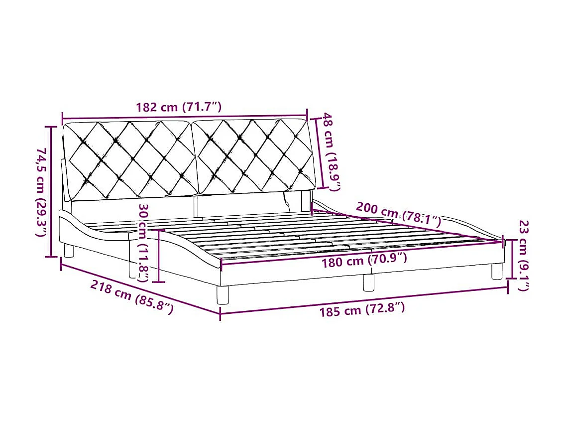 Cadre de lit avec LED sans matelas gris foncé 180x200 cm tissu