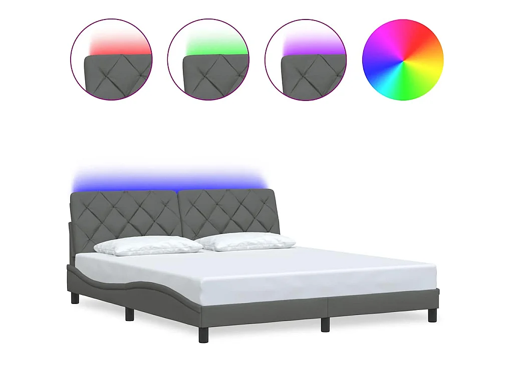 Bedframe met LED zonder matras 180x200 cm stof donkergrijs