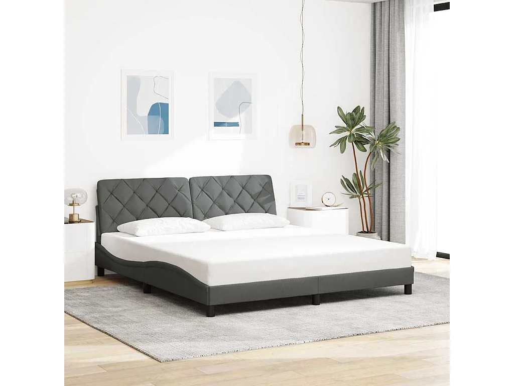 Bedframe met LED zonder matras 180x200 cm stof donkergrijs