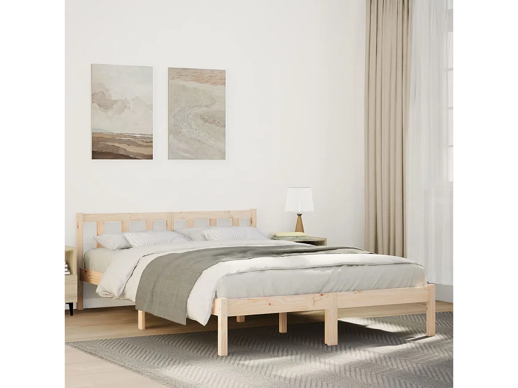 Cadre de lit extra long sans matelas 140x210 cm bois massif pin