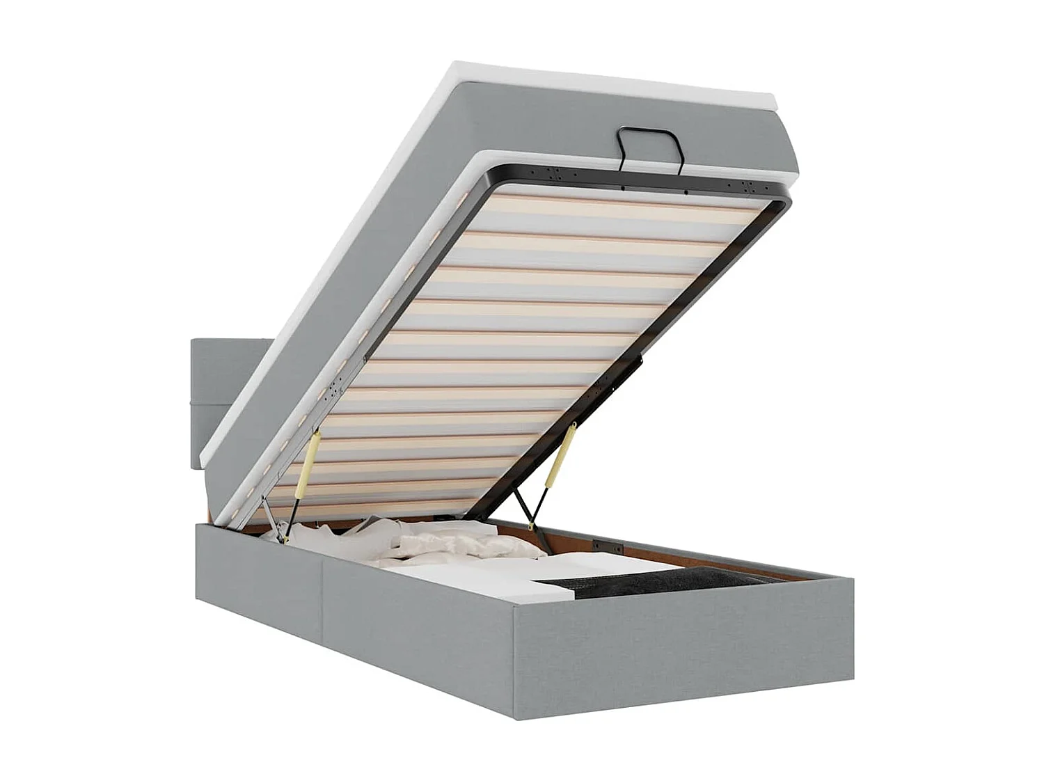 Lit ottoman avec matelas gris clair 100x200 cm tissu