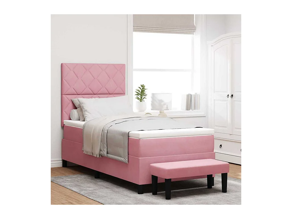 Lit à ressorts avec matelas Rose 90 x 190 cm Velours