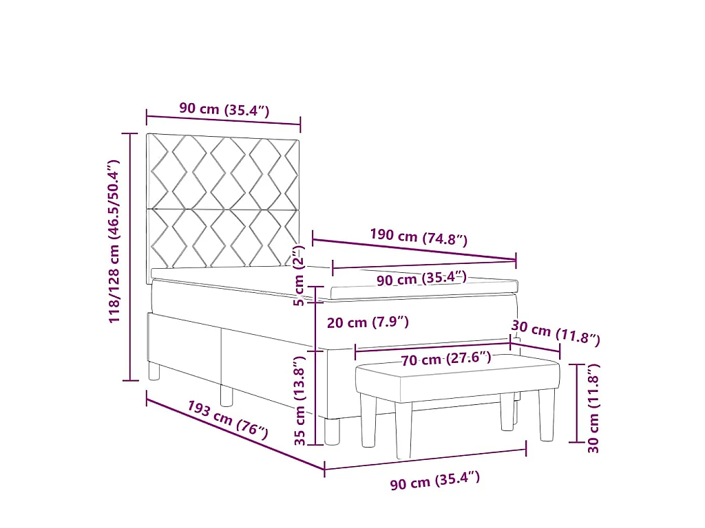 Boxspring bed met hoofdeinde Roze 190 x 90 cm Fluweel
