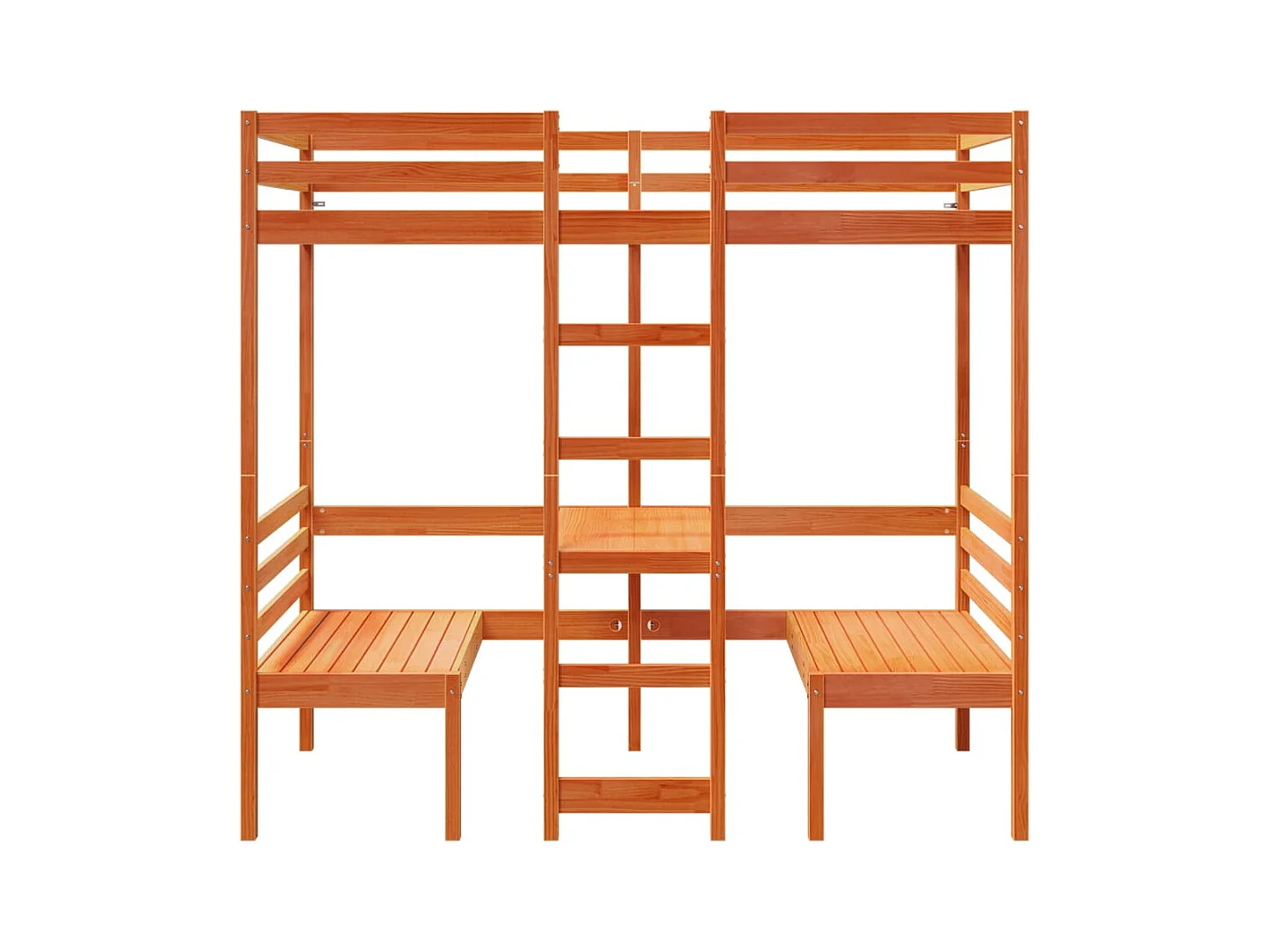 Lit mezzanine avec bureau et chaises brun cire 90x200 cm pin