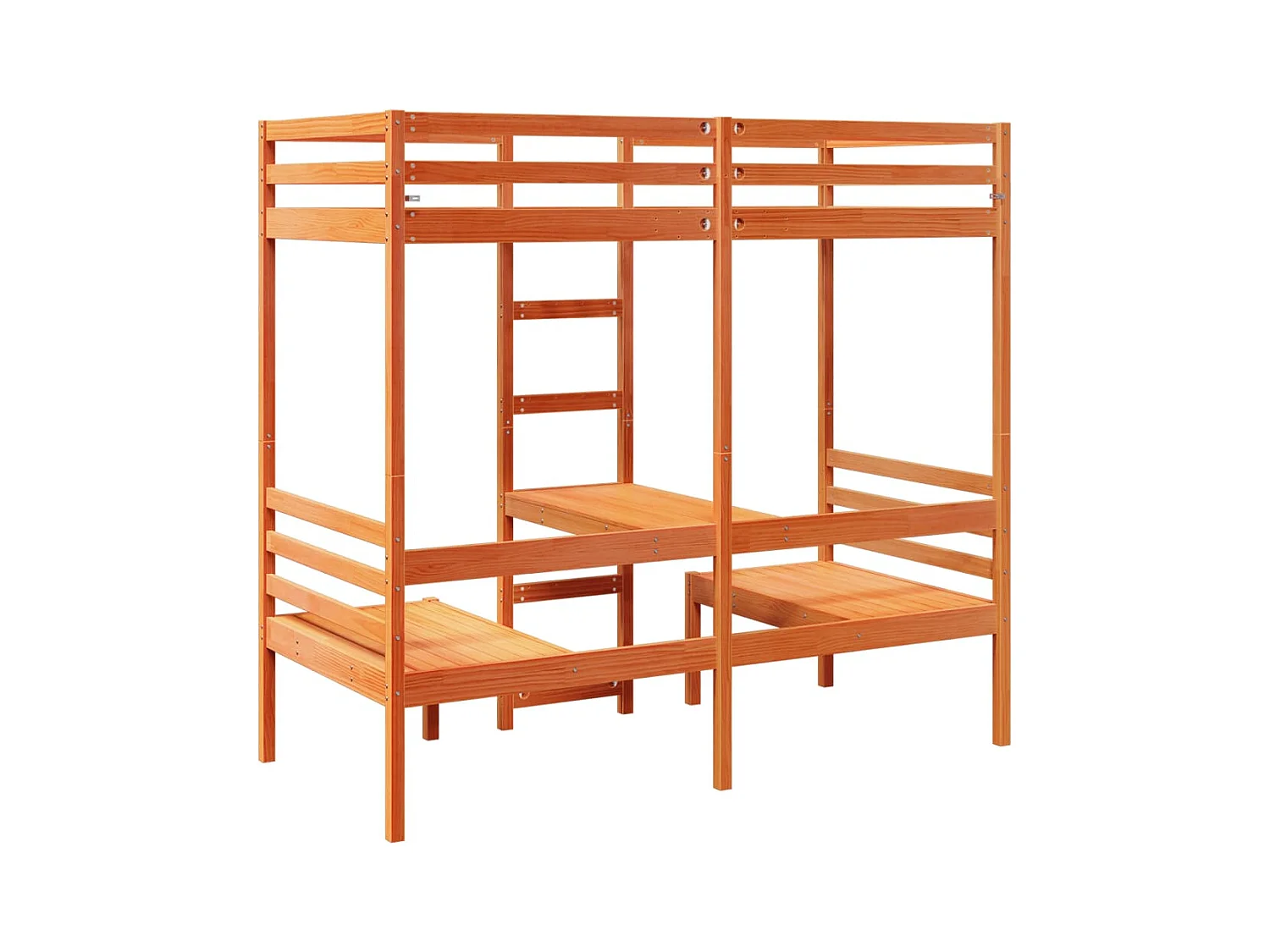 Lit mezzanine avec bureau et chaises brun cire 90x200 cm pin