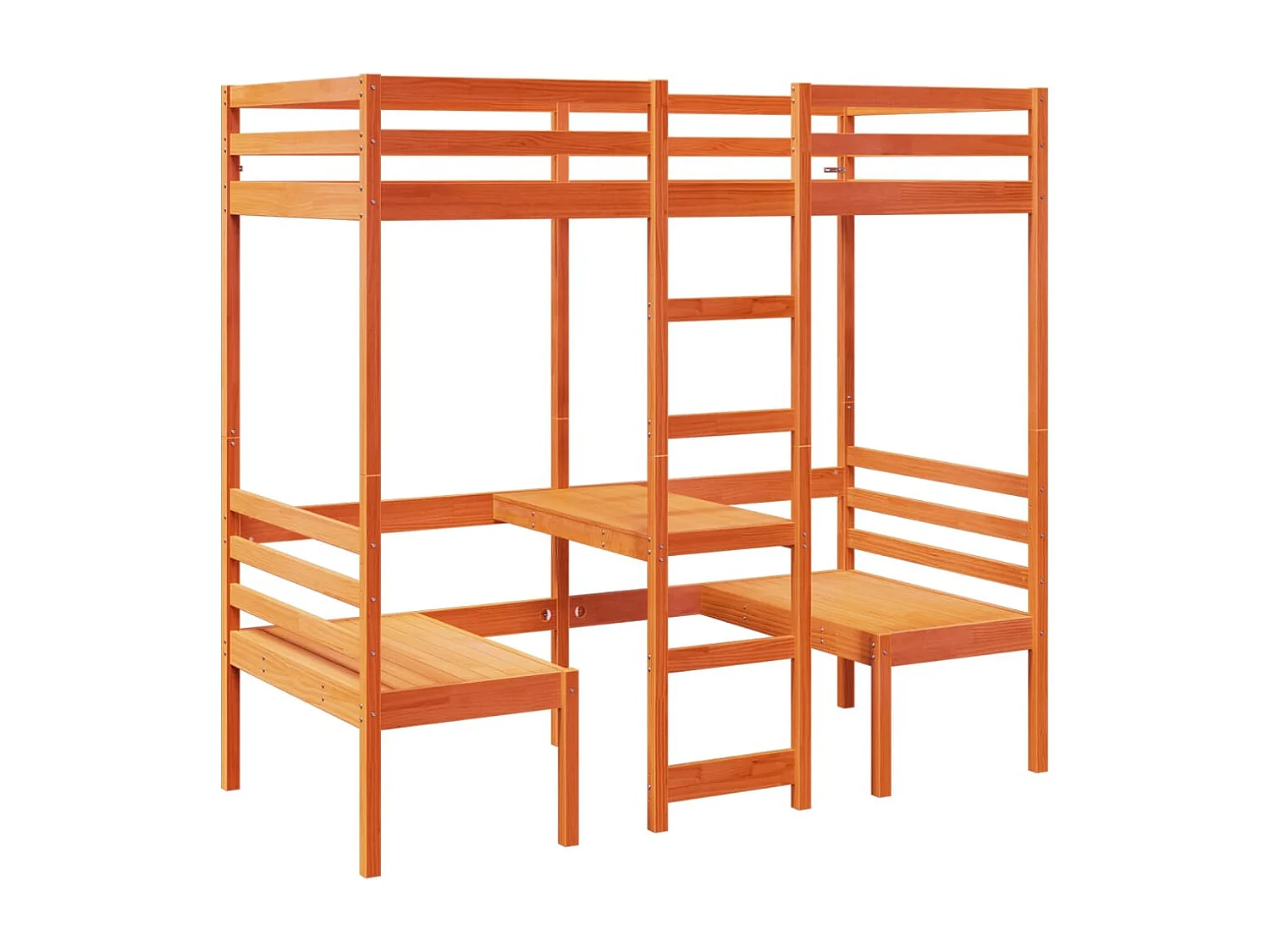 Hochbett mit Schreibtisch & Stühlen Braun 90x200 cm Kiefernholz