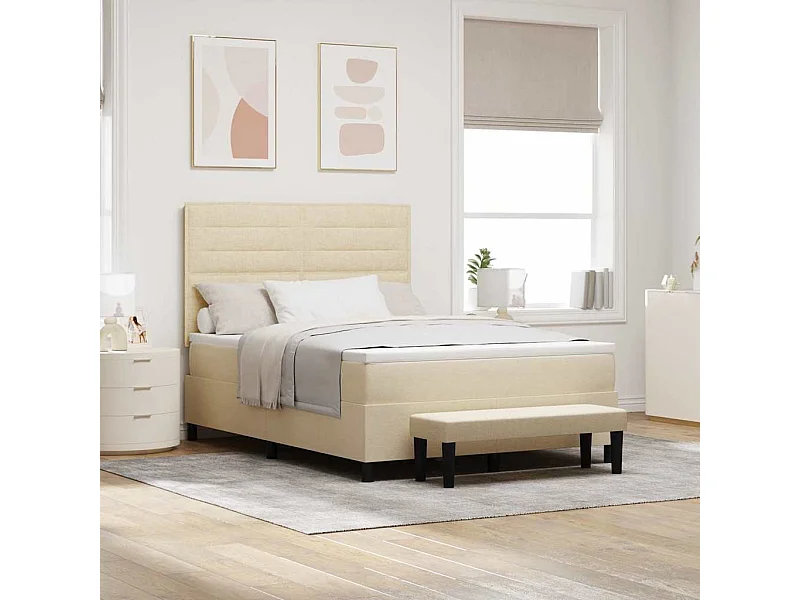 Lit à ressorts avec matelas Crème 140 x 200 cm tissu