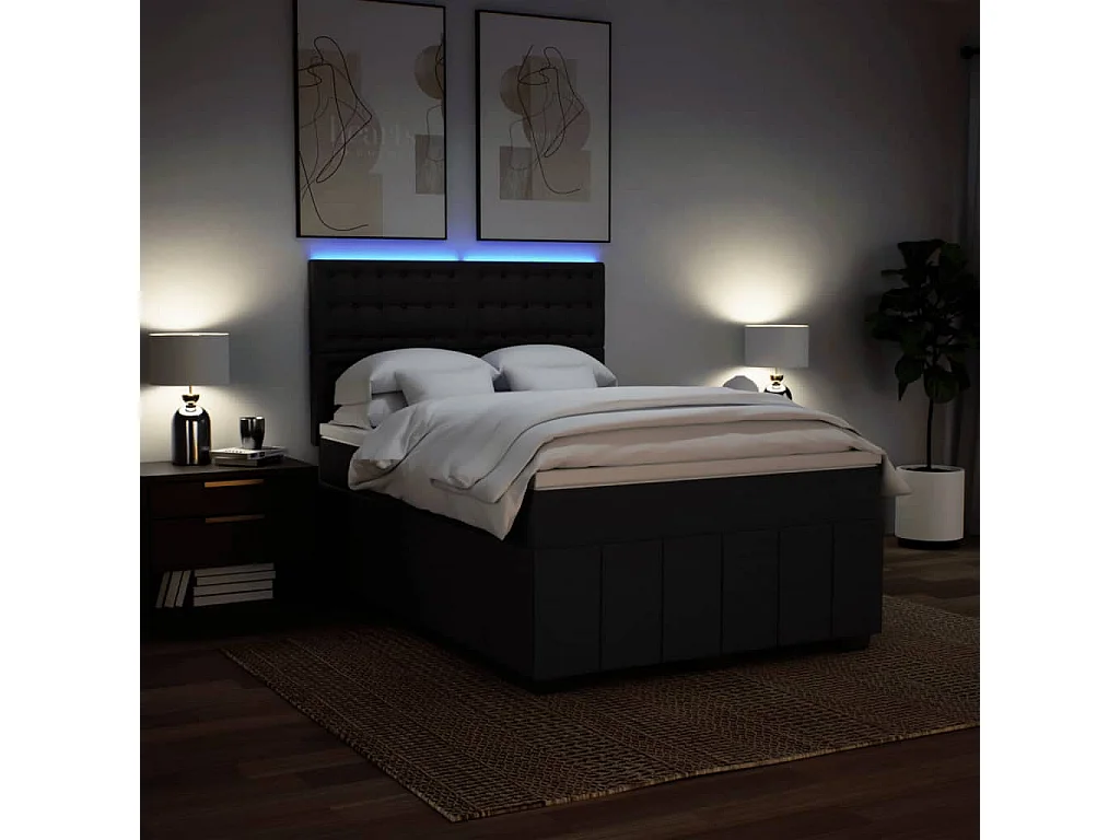 Sommier à lattes de lit avec matelas Noir 160x200 cm Tissu