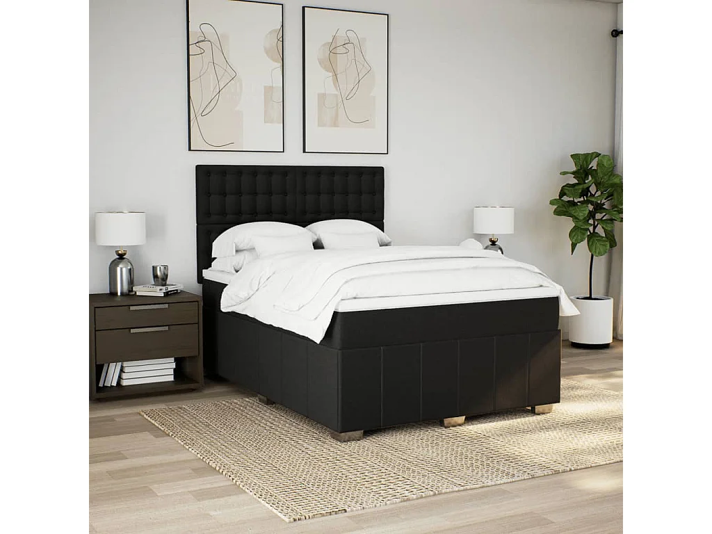 Sommier à lattes de lit avec matelas Noir 160x200 cm Tissu