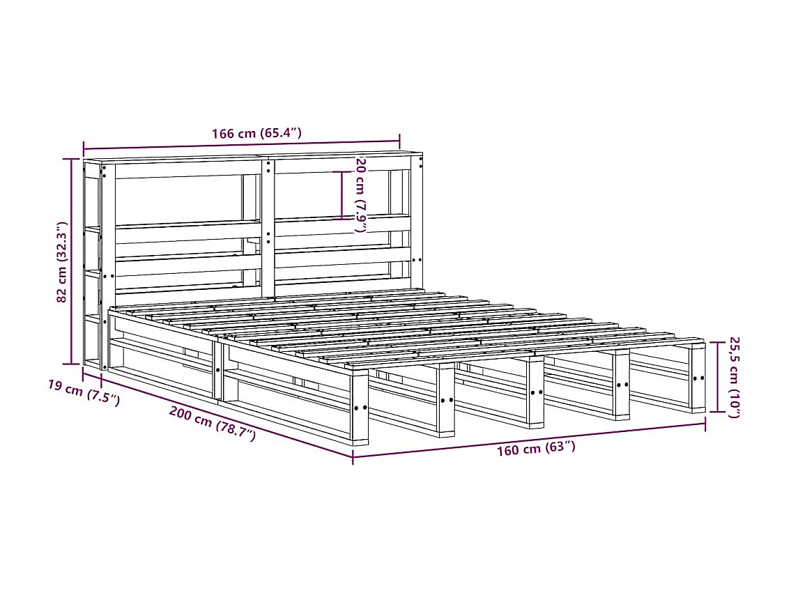 Cadre de lit sans matelas blanc 160x200 cm bois de pin massif