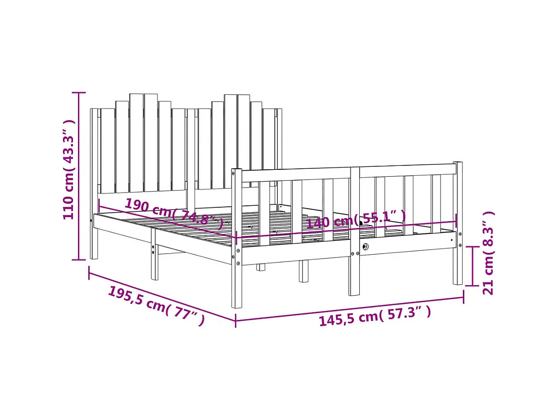 Massivholzbett ohne Matratze 140x190 cm Kiefernholz