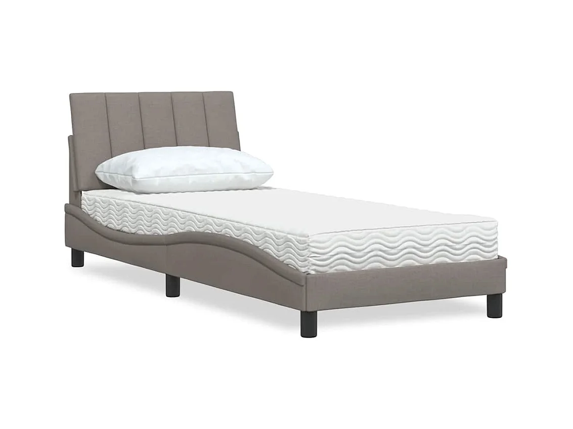 Lit avec matelas taupe 90x190 cm tissu