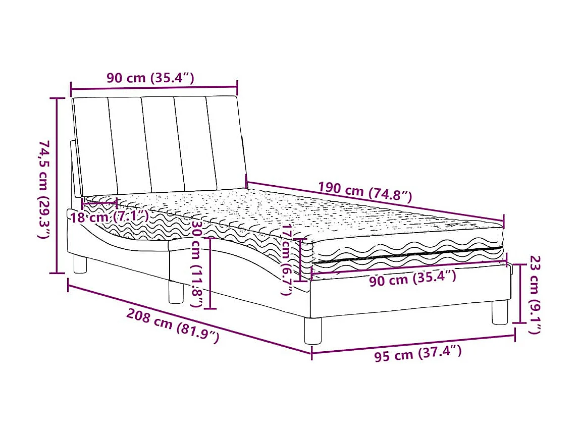 Lit avec matelas Hanko taupe 90x190 cm tissu