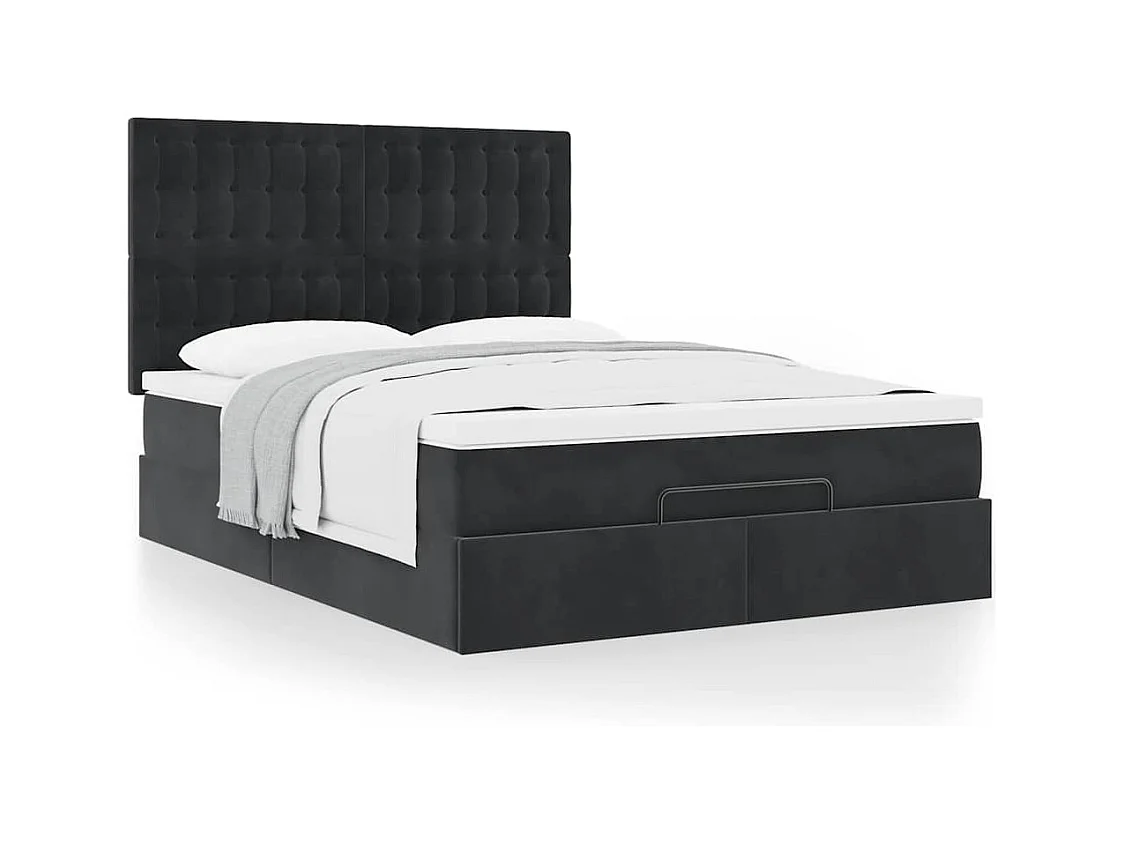 Cadre de lit ottoman avec matelas noir 140x200 cm velours