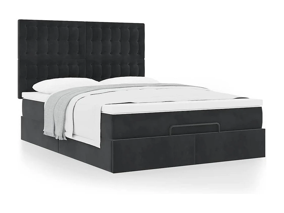 Cadre de lit ottoman avec matelas noir 140x200 cm velours