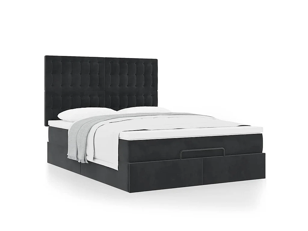 Struttura Letto Pouf con Materassi Nero 140x200 cm in Velluto