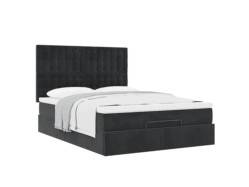 Struttura Letto Pouf con Materassi Nero 140x200 cm in Velluto