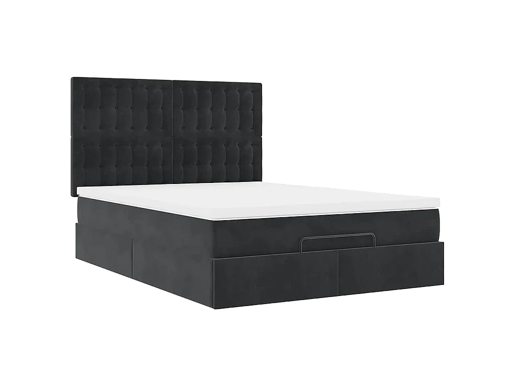 Struttura Letto Pouf con Materassi Nero 140x200 cm in Velluto