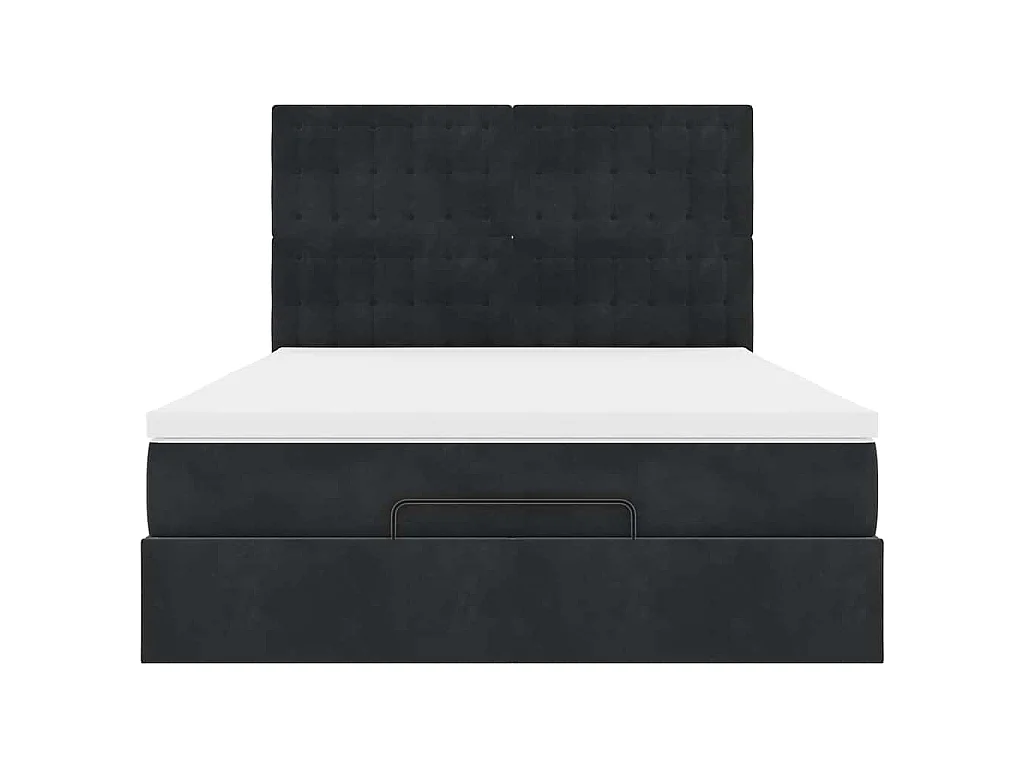 Struttura Letto Pouf con Materassi Nero 140x200 cm in Velluto