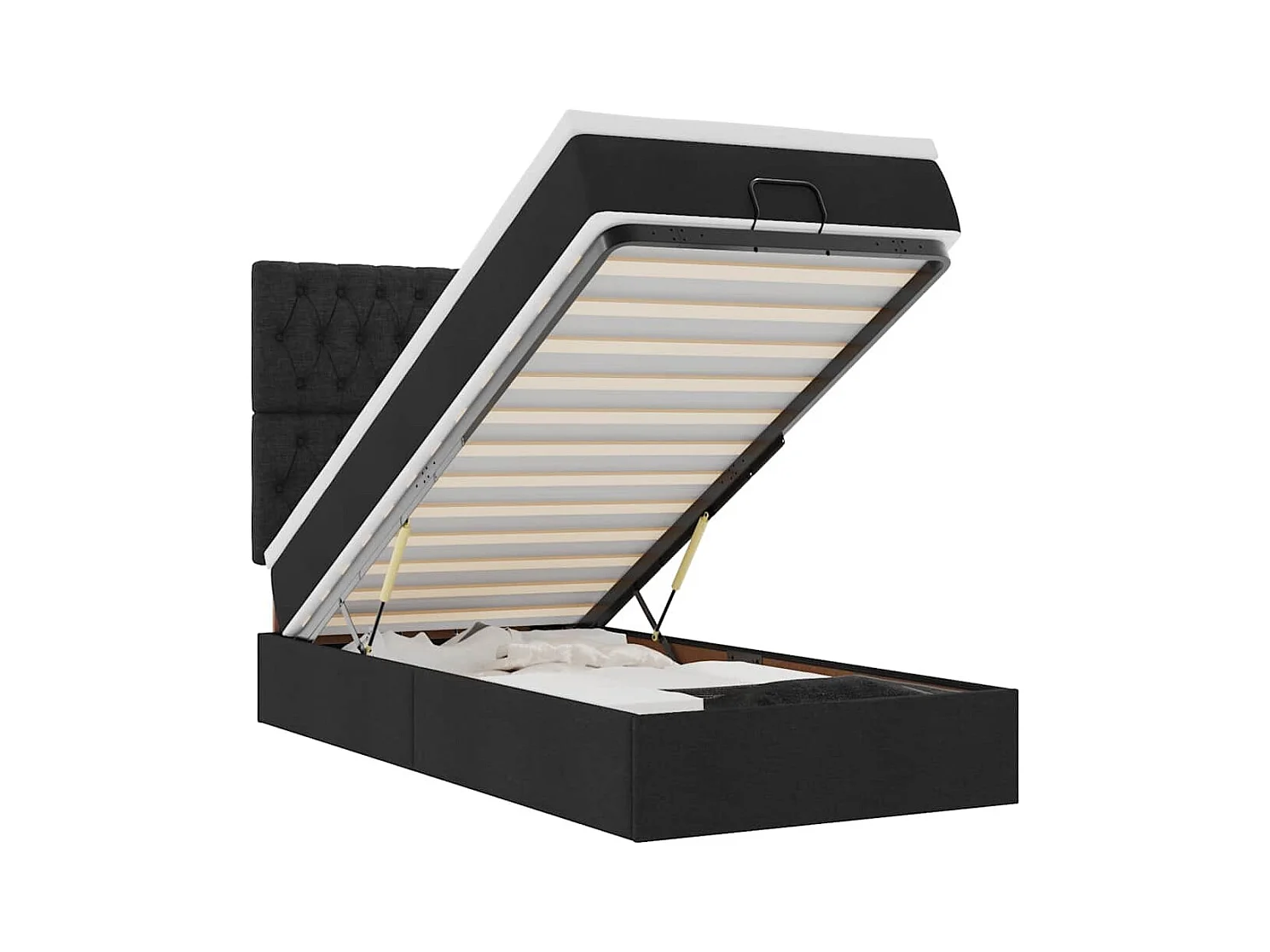 Struttura Letto Pouf con Materasso Nero 90x190 cm in Tessuto