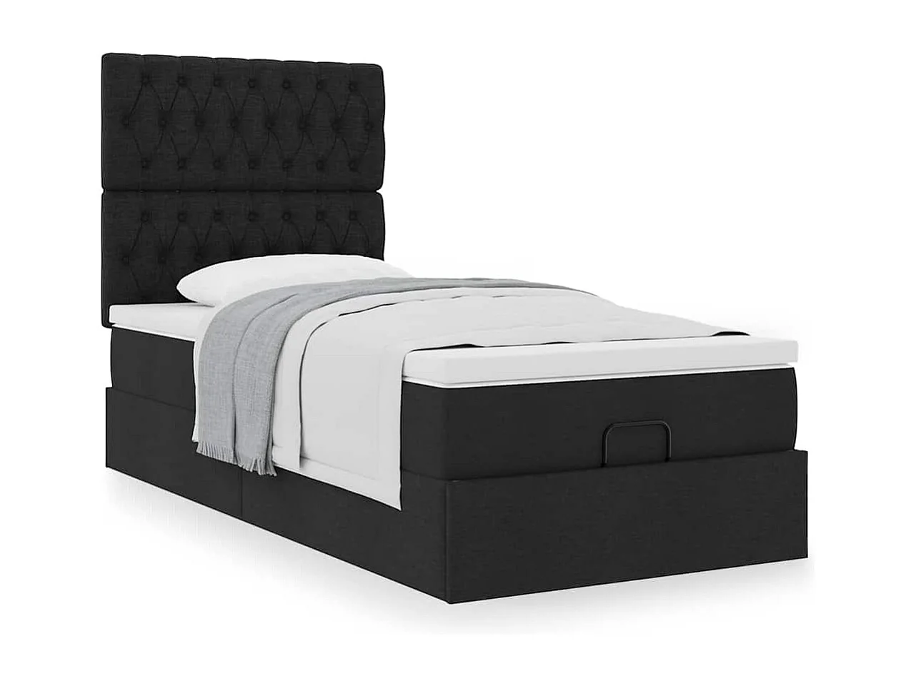 Cadre de lit ottoman avec matelas noir 90x190 cm tissu