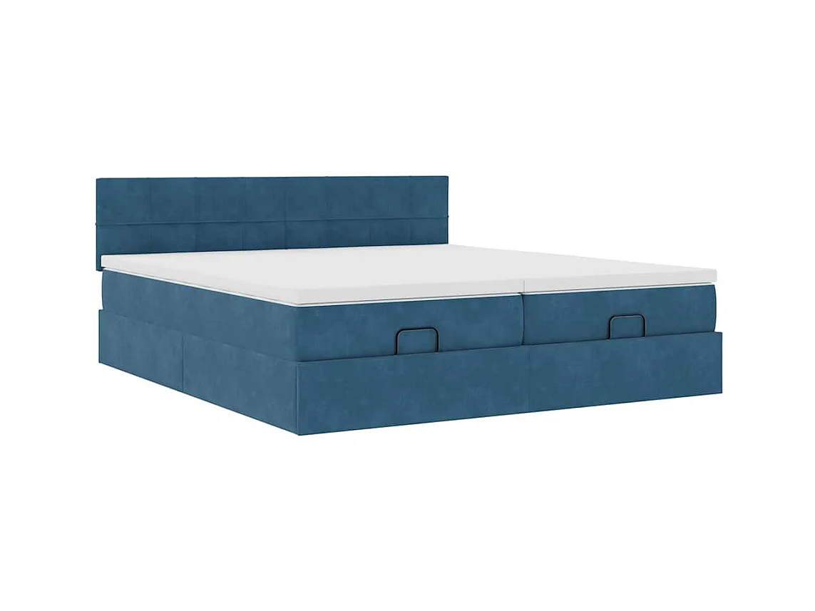 Cadre de lit ottoman avec matelas bleu foncé 160x200 cm velours
