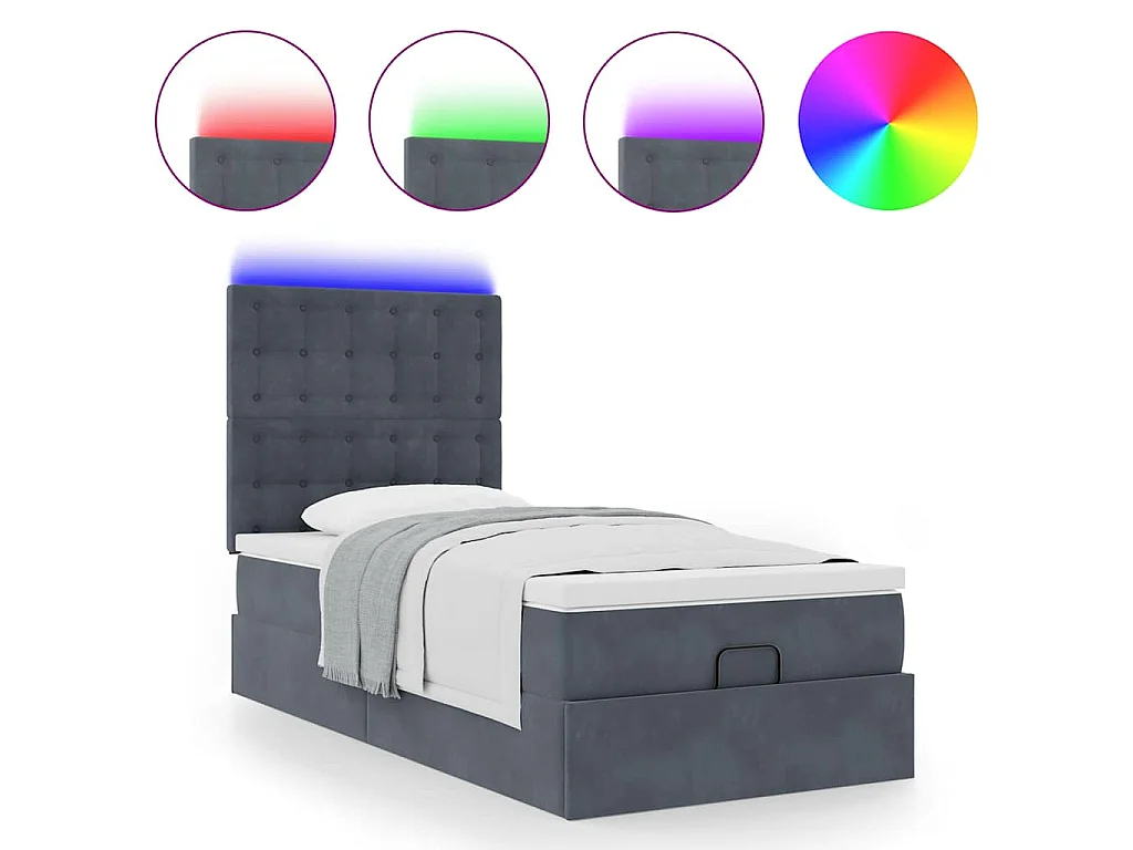 Estrutura de cama otomana com colchões cinza escuro veludo