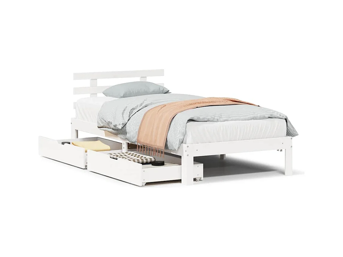 Bedframe met lades massief grenenhout wit 100x200 cm
