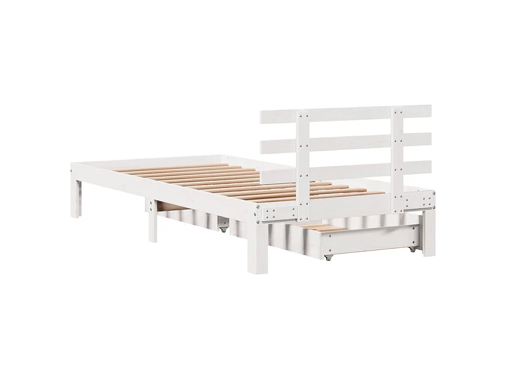 Giroletto con Cassetti Bianco 100x200 cm Legno Massello di Pino