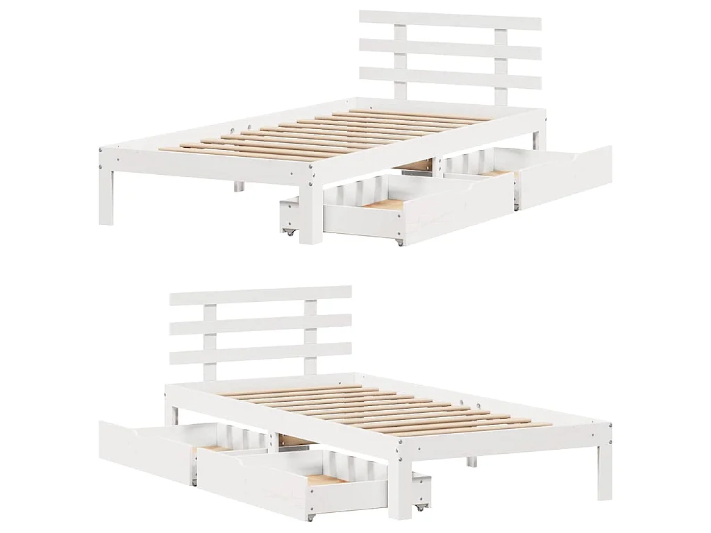 Giroletto con Cassetti Bianco 100x200 cm Legno Massello di Pino