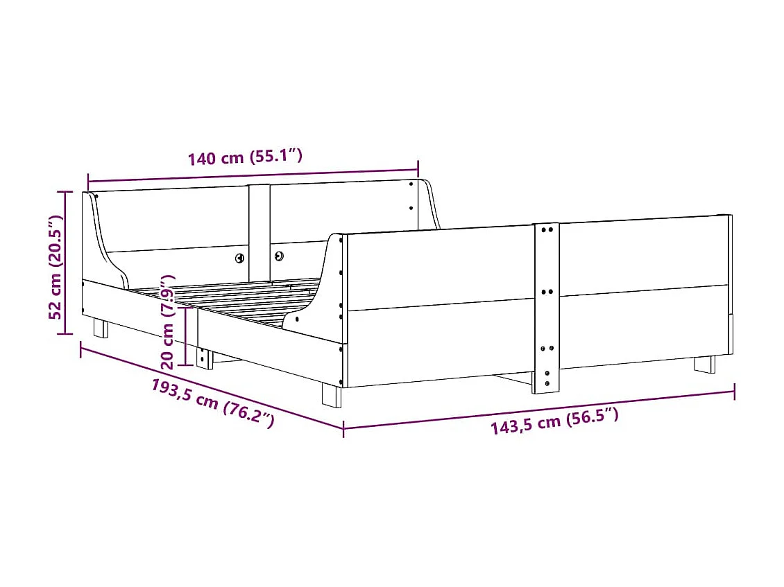 Cadre de lit sans matelas 140x190 cm bois de pin massif