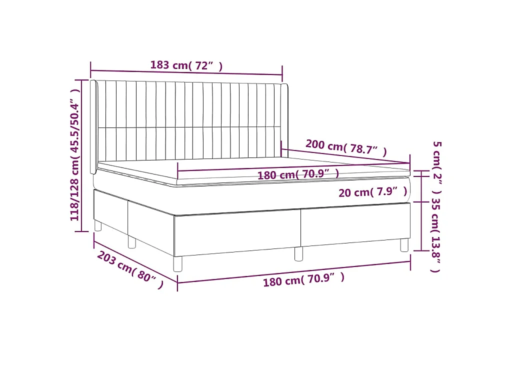 Sommier à lattes de lit matelas et LED Crème 180x200 cm Tissu