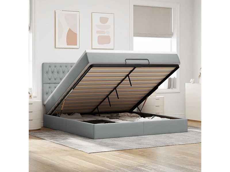 Ottoman-Bett mit Matratze Hellgrau 160x200 cm Stoff
