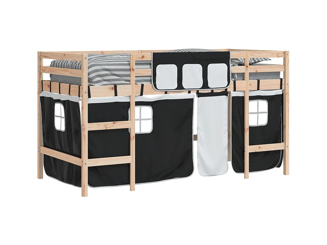 Lit mezzanine enfants avec rideaux sans matelas 90x200cm